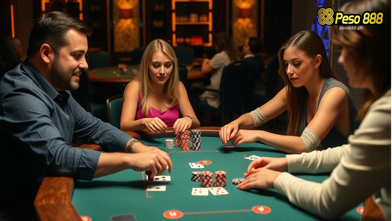 men and women playing poker